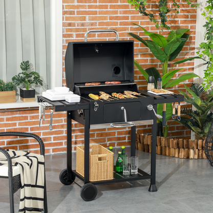Ultimate Charcoal BBQ Smoker Trolley with Wheels & Shelves