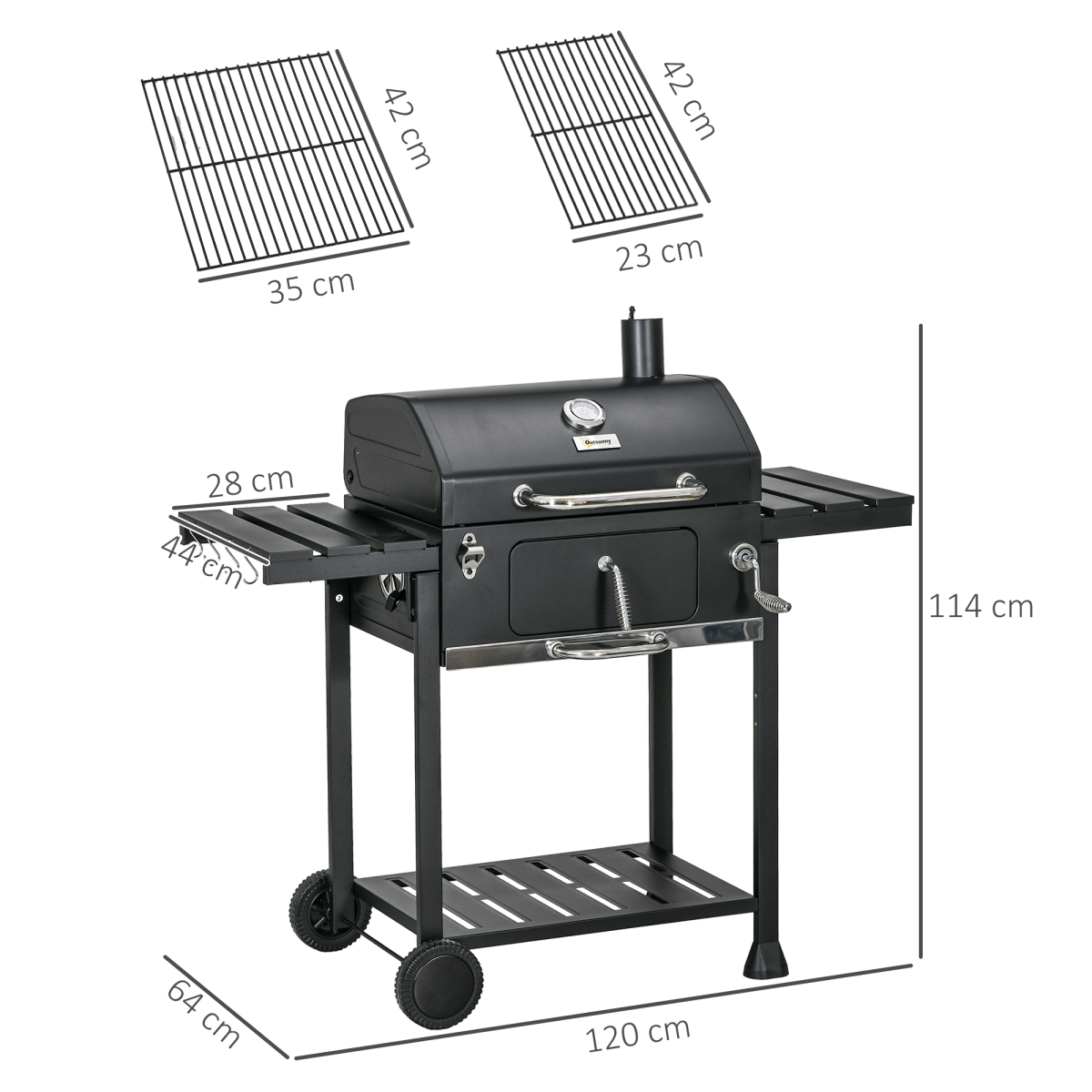 Ultimate Charcoal BBQ Smoker Trolley with Wheels & Shelves