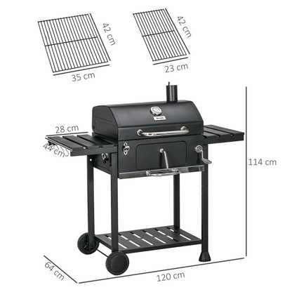 Ultimate Charcoal BBQ Smoker Trolley with Wheels & Shelves