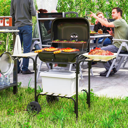 Portable Charcoal BBQ Grill with Lockable Lid & Adjustable Vent