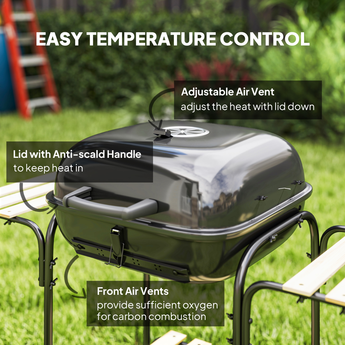 Portable Charcoal BBQ Grill with Lockable Lid & Adjustable Vent