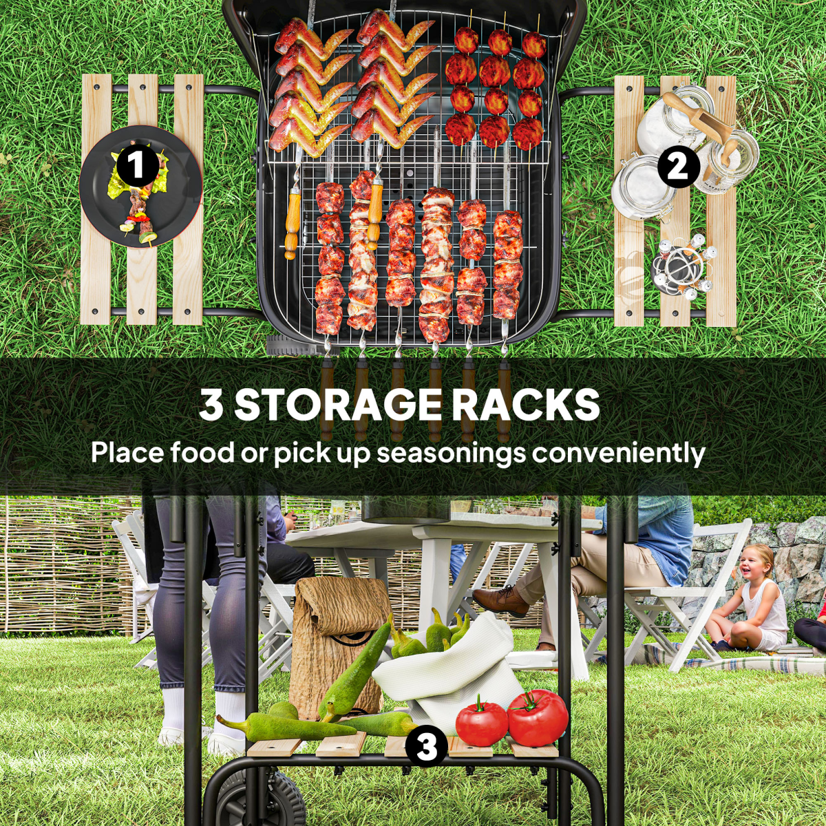 Portable Charcoal BBQ Grill with Lockable Lid & Adjustable Vent