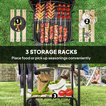 Portable Charcoal BBQ Grill with Lockable Lid & Adjustable Vent