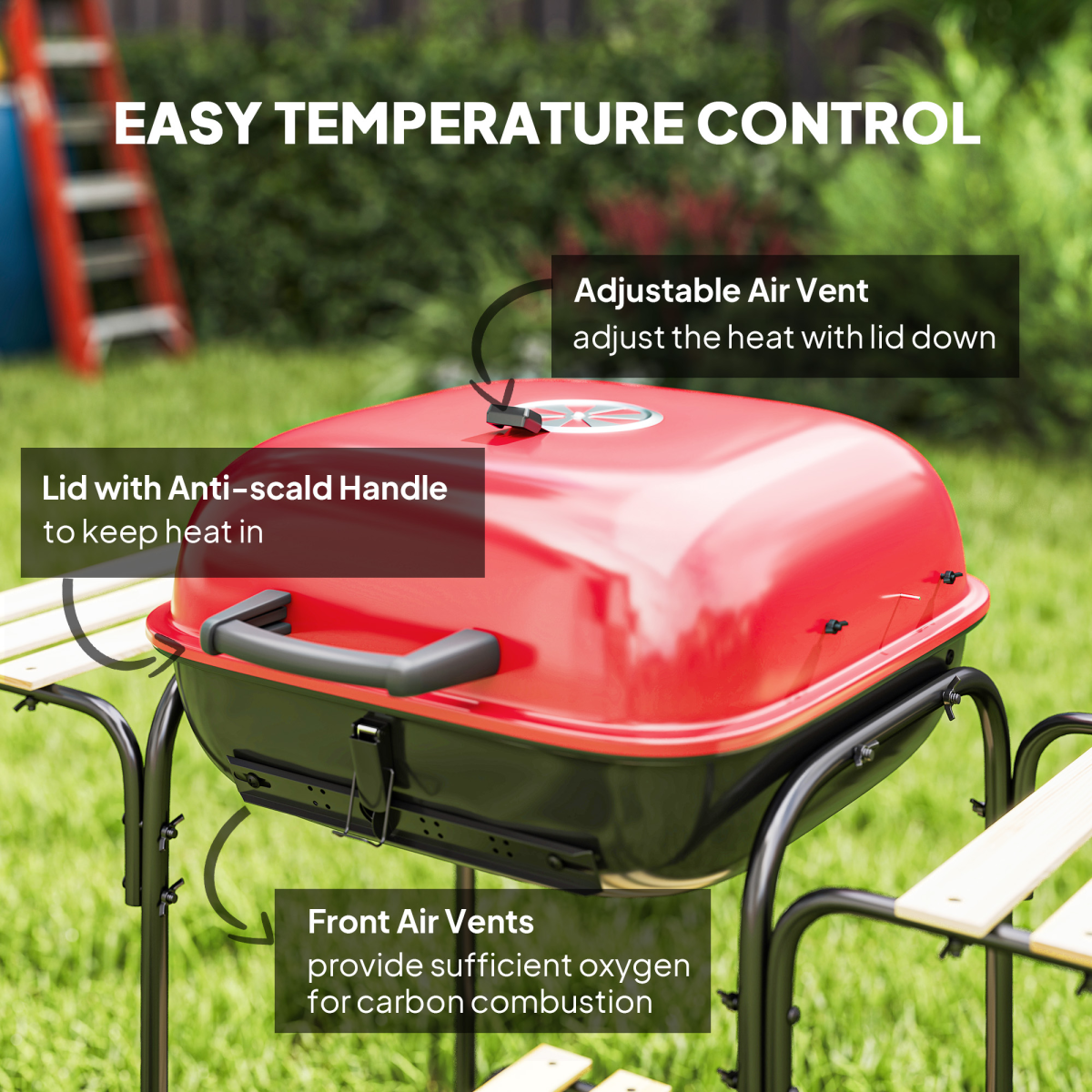 Portable Charcoal BBQ Grill with Lockable Lid & Adjustable Vent