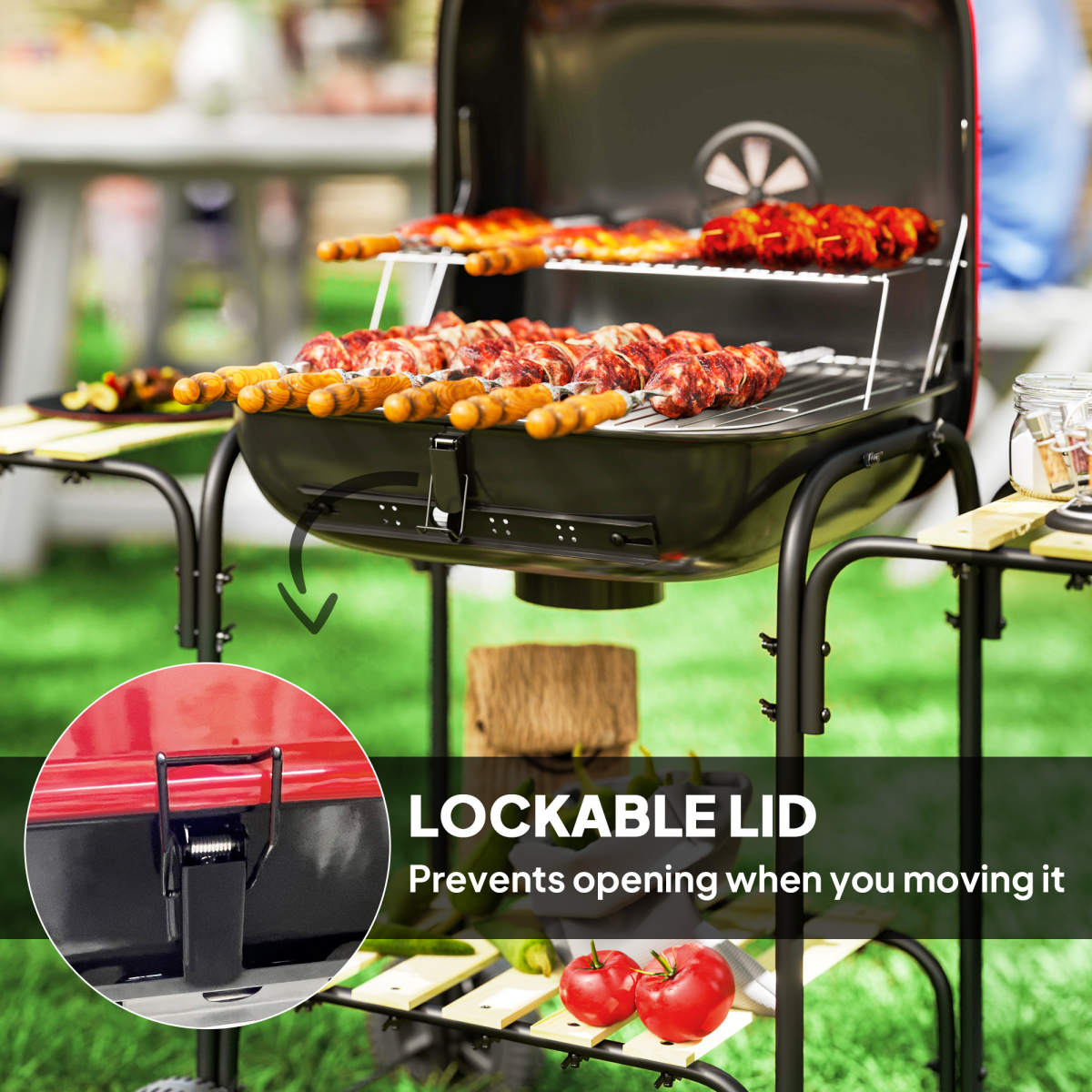 Portable Charcoal BBQ Grill with Lockable Lid & Adjustable Vent