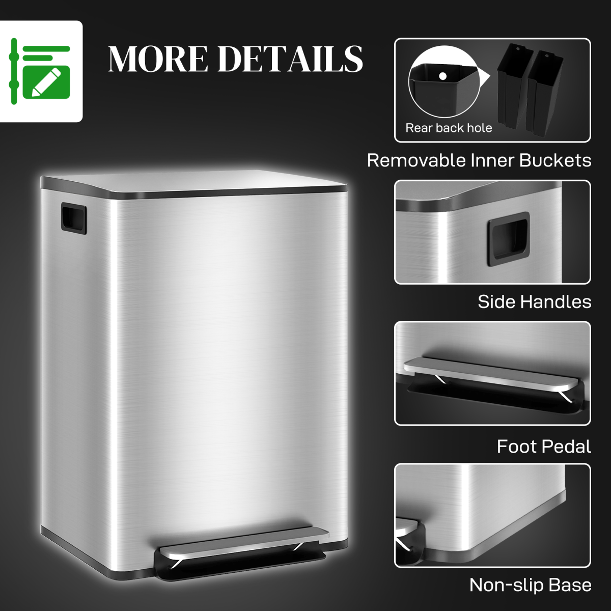 Stainless Steel 25L Double Kitchen Pedal Bin with Soft-Close Lid