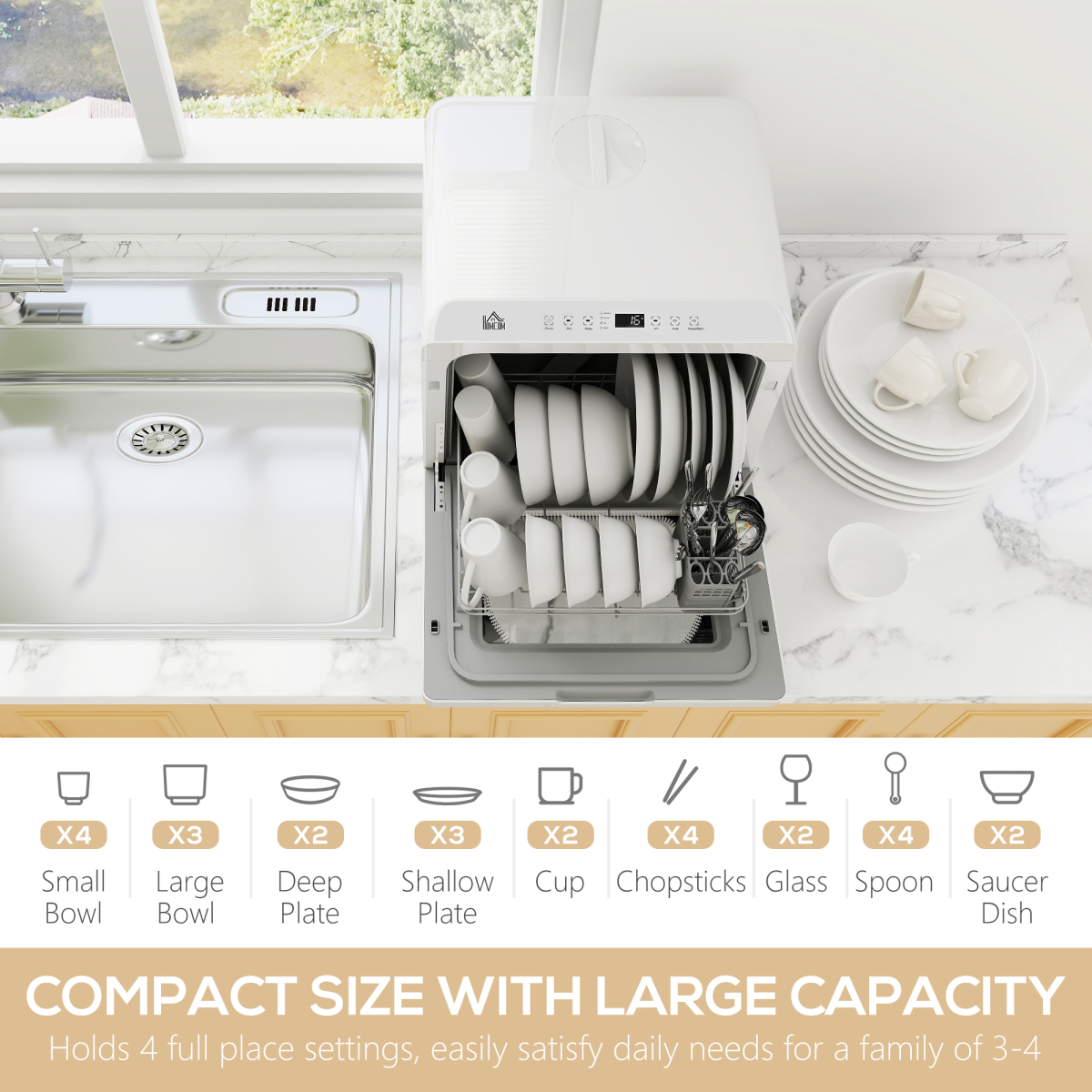 Compact 4-Place Dishwasher: 6 Programs for Effortless Cleaning