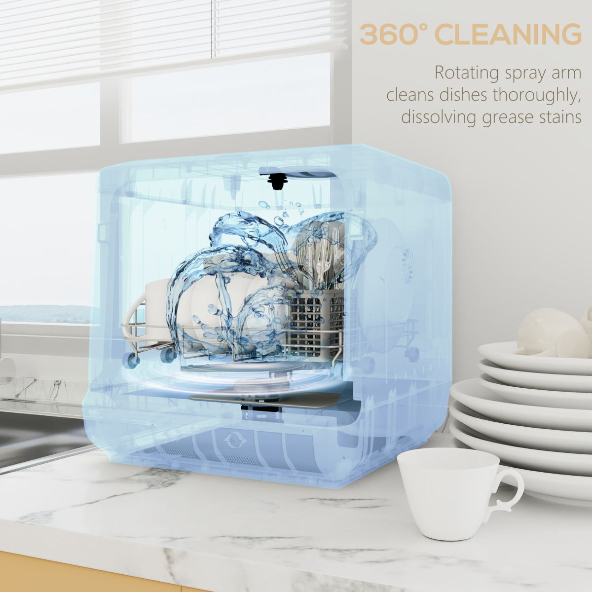 Compact 4-Place Dishwasher: 6 Programs for Effortless Cleaning