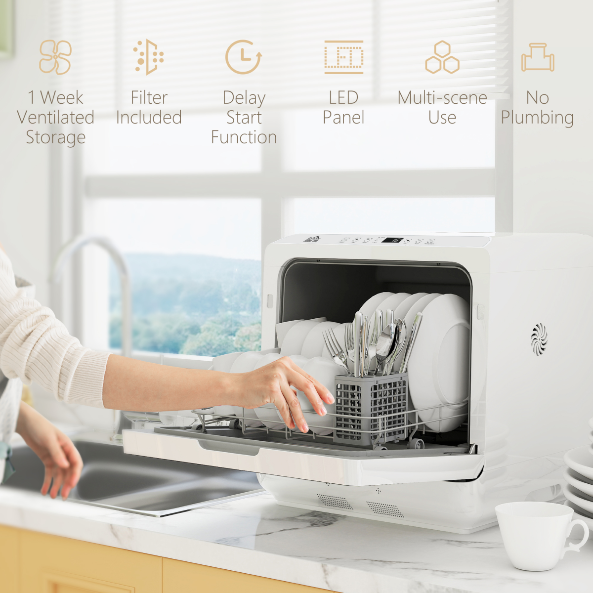 Compact 4-Place Dishwasher: 6 Programs for Effortless Cleaning