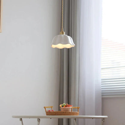White Nordic Minimalist Scalloped LED Ceramic Ceiling Pendant Light