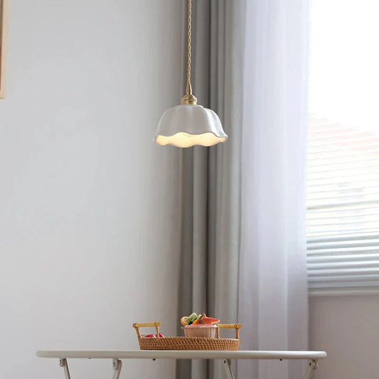 White Nordic Minimalist Scalloped LED Ceramic Ceiling Pendant Light