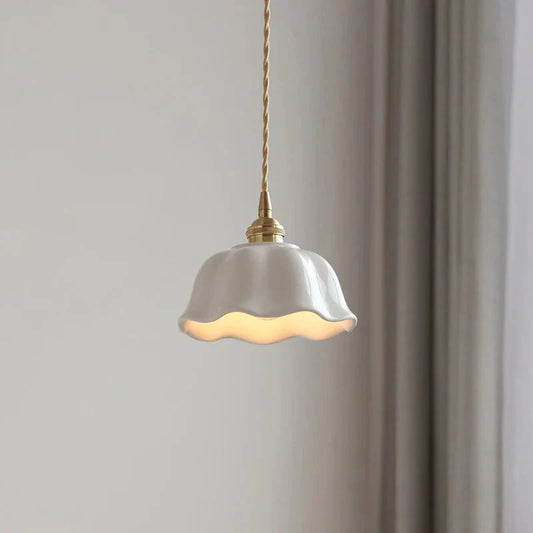 White Nordic Minimalist Scalloped LED Ceramic Ceiling Pendant Light