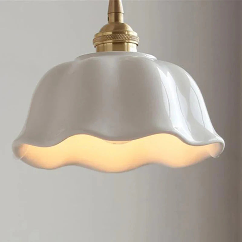 White Nordic Minimalist Scalloped LED Ceramic Ceiling Pendant Light