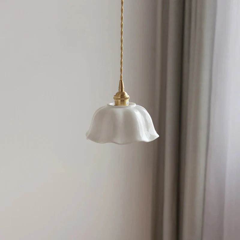 White Nordic Minimalist Scalloped LED Ceramic Ceiling Pendant Light