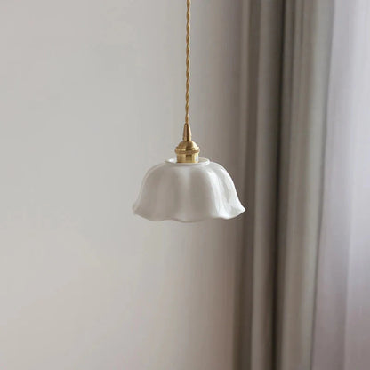 White Nordic Minimalist Scalloped LED Ceramic Ceiling Pendant Light