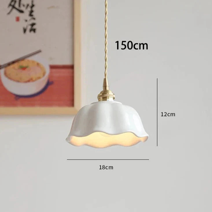 White Nordic Minimalist Scalloped LED Ceramic Ceiling Pendant Light