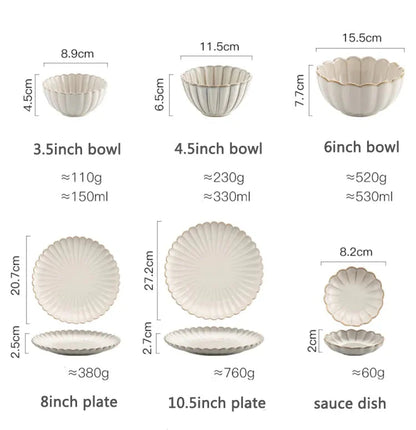 White Scalloped Ceramic Tableware Plates & Bowls - 6 Sizes & Sets