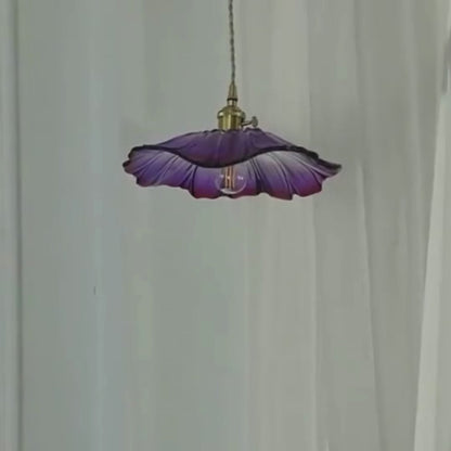 Modern Hibiscus Flower Inspired Glass Hanging Ceiling Pendant - Purple