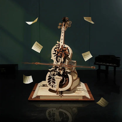 ROKR 3D Wooden Puzzle Magic Cello Mechanical Music Box - Fun & Creative Moveable Toy for Kids and Girls AMK63