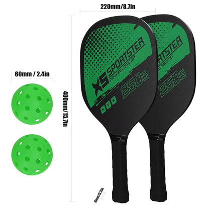 Professional Pickleball Racket Set - Includes 2 Paddles and 4 Pickleballs