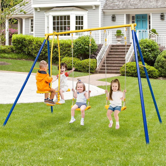 Heavy-Duty Kids Playset with 2 Swing Seats and 2 Glider Seats for Children 3-12 Years Old