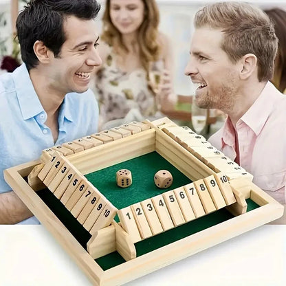 Classic 4-Sided Wooden Shut-The-Box Game with Dice - Timeless Tabletop Fun for Family and Friends