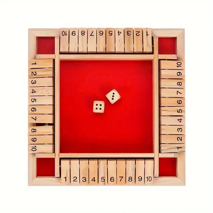 Classic 4-Sided Wooden Shut-The-Box Game with Dice - Timeless Tabletop Fun for Family and Friends