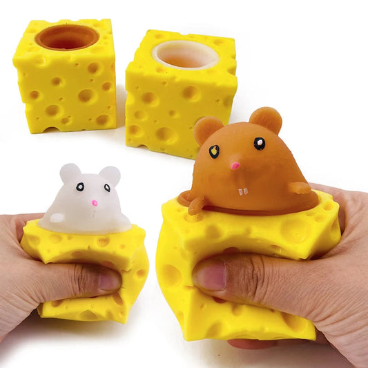 Stress-Relieving Cheese Mouse Fidget Toy & Squirrel Cup Prank Stress Ball for Fun and Relaxation