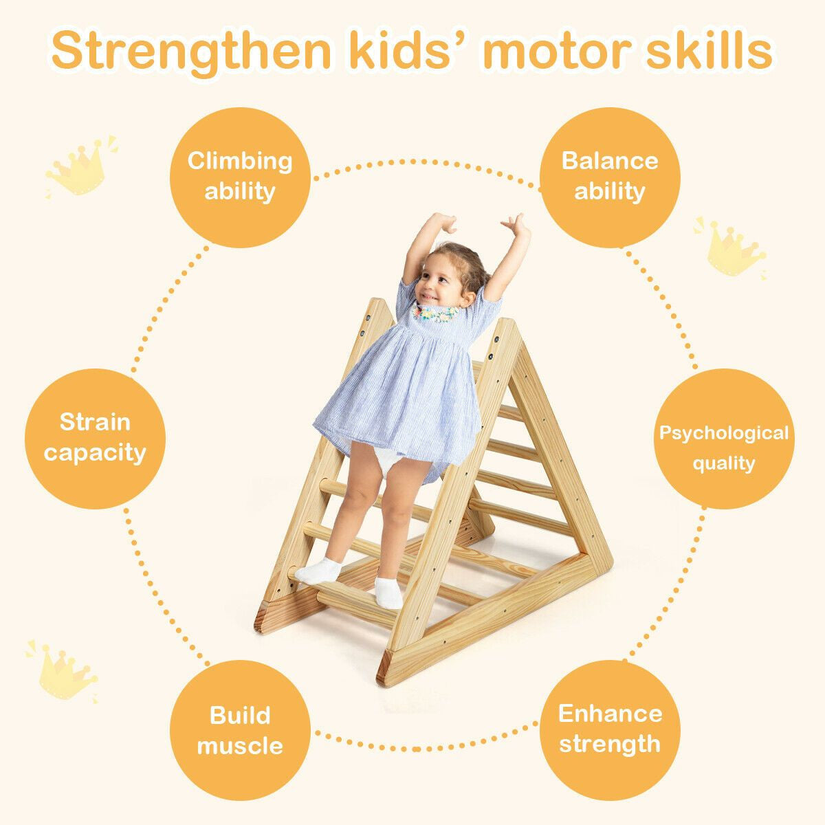 Children Wooden Climbing Ladder with 3 Difficulty Levels