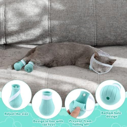 Cat Muzzle for Grooming with 4 Silicone Boots