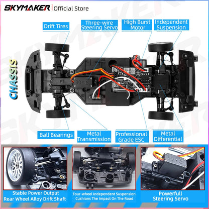 LD1899 1/18 Scale GTR R34 RC Drifting Car - High-Speed Alloy Body with Gyroscope & 2.4GHz RWD Remote Control Racing Vehicle