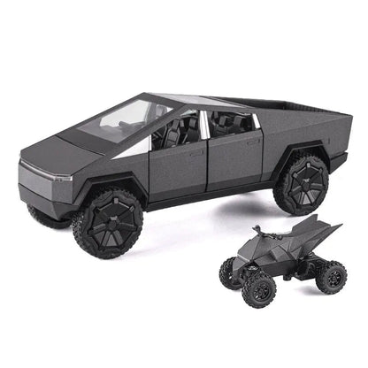 1:24 Scale Silver Cybertruck Model - Diecast Metal Pickup with Sound & Light Features for Kids 3+