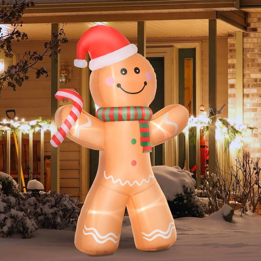 Homcom 2.4m Christmas Inflatable Gingerbread Man Lighted Home Indoor Outdoor Decoration