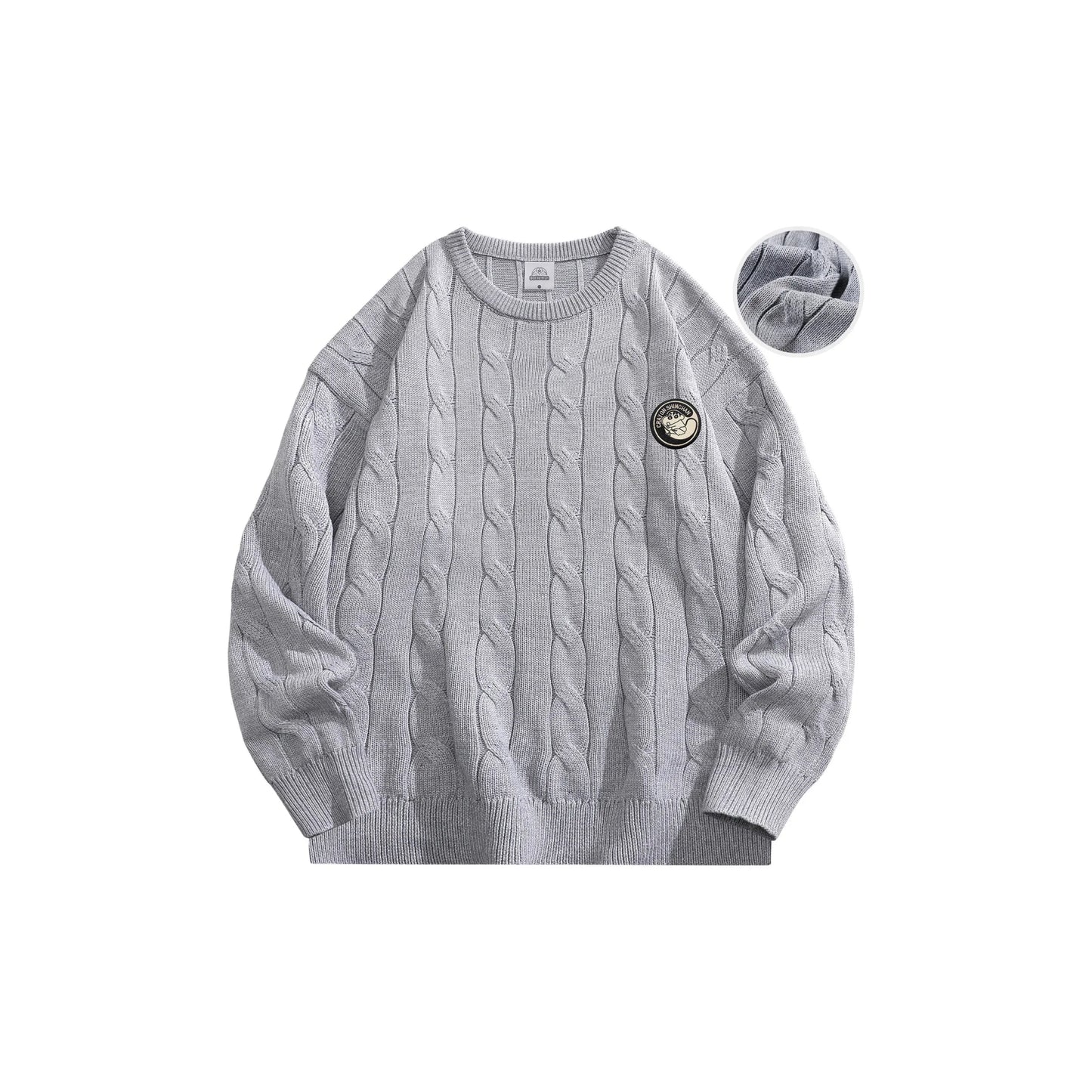 Crayon Shinchan© - Cartoon Character Logo - Cable - Knit Loose - Fit Sweater - Loomella