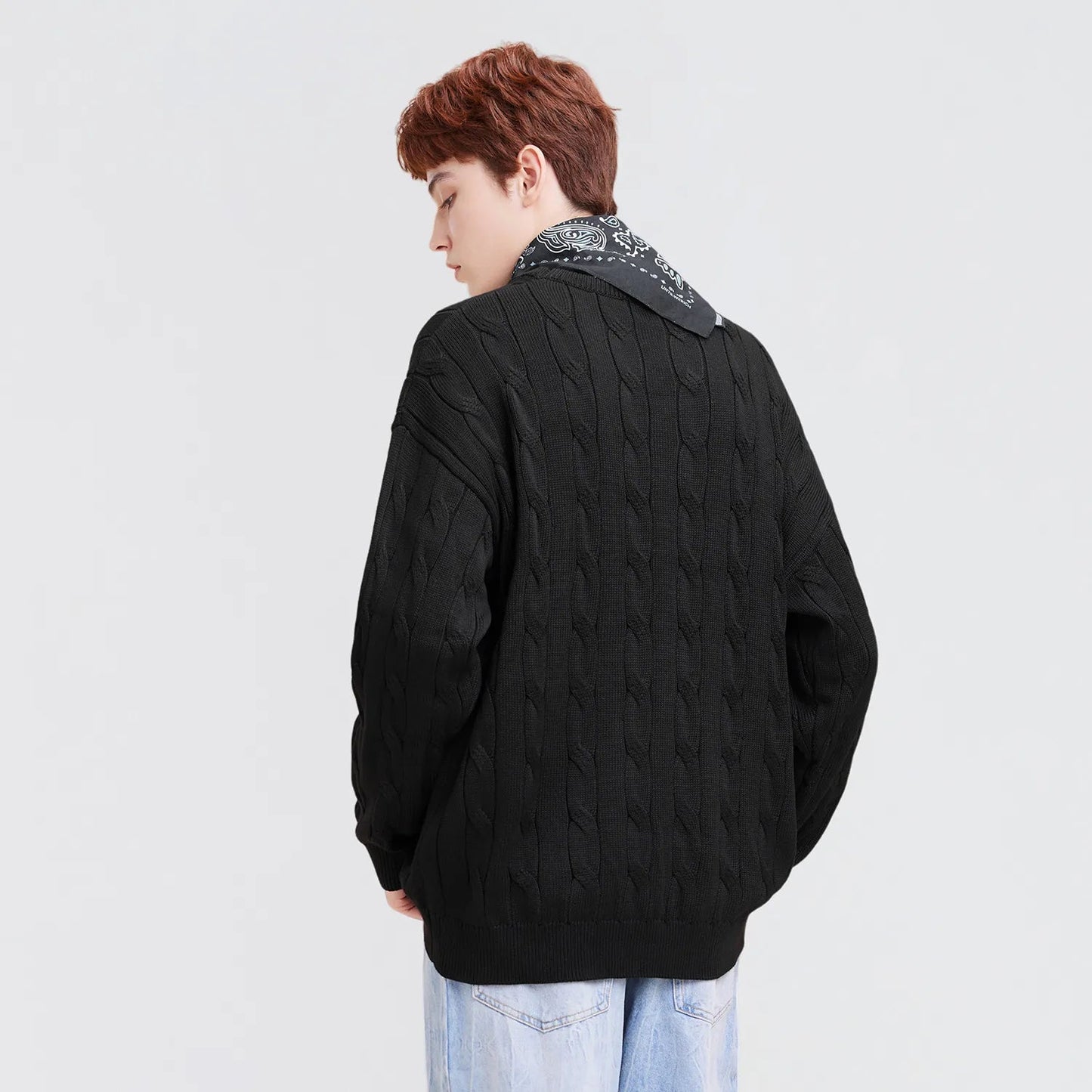 Crayon Shinchan© - Cartoon Character Logo - Cable - Knit Loose - Fit Sweater - Loomella
