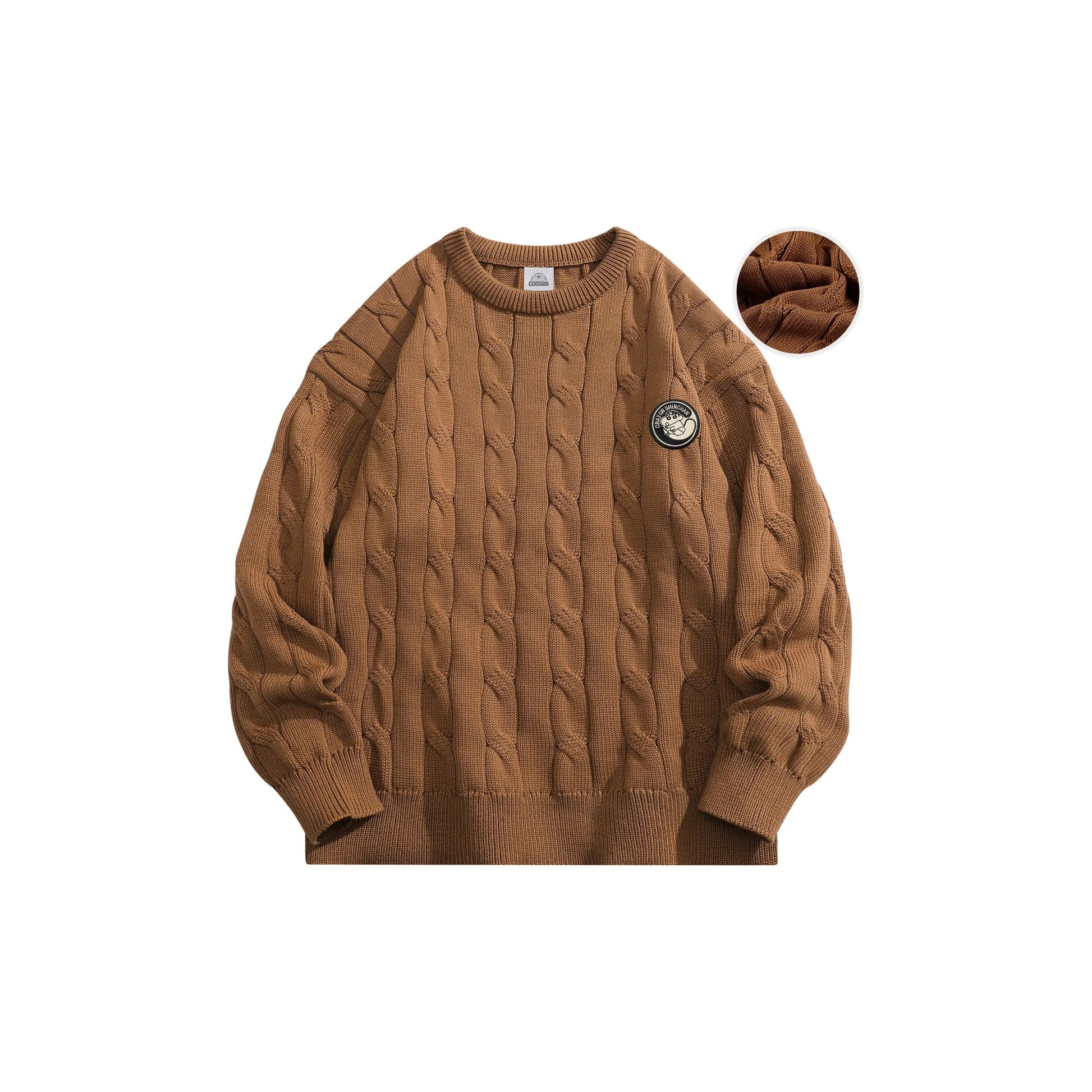 Crayon Shinchan© - Cartoon Character Logo - Cable - Knit Loose - Fit Sweater - Loomella