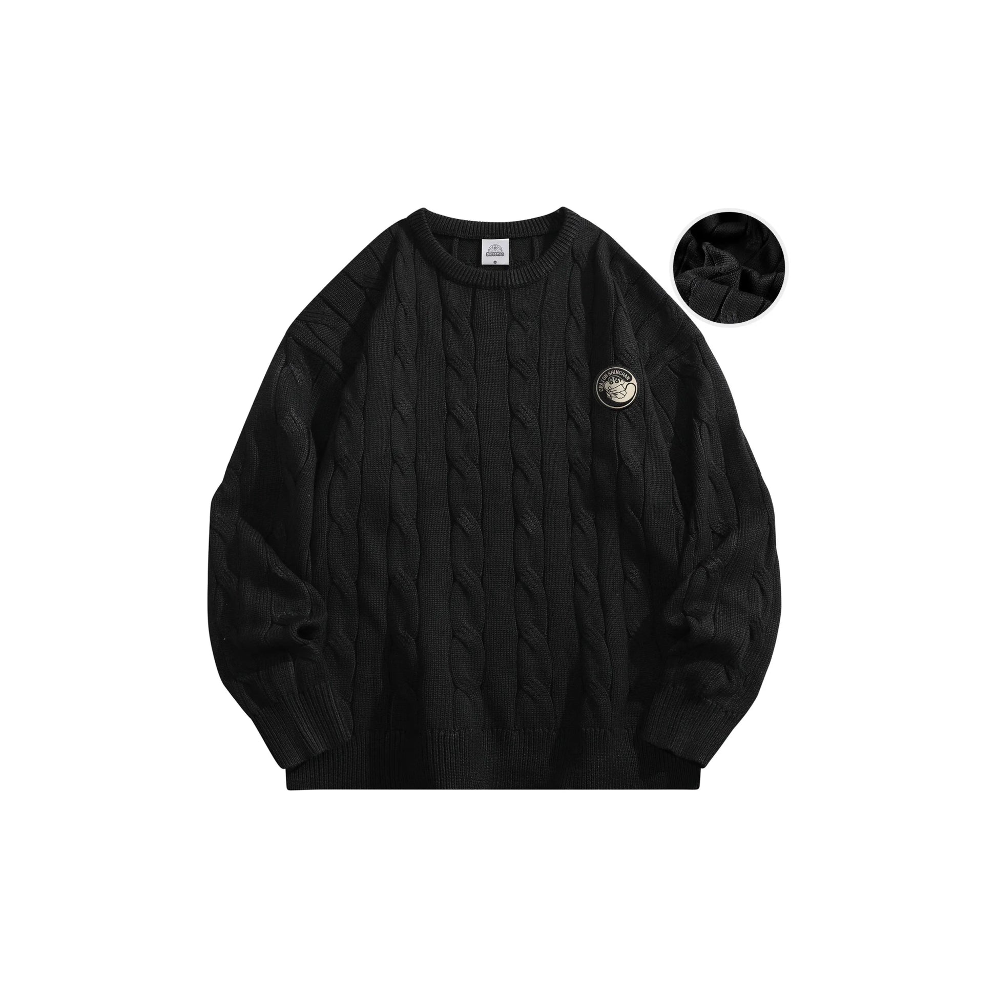 Crayon Shinchan© - Cartoon Character Logo - Cable - Knit Loose - Fit Sweater - Loomella