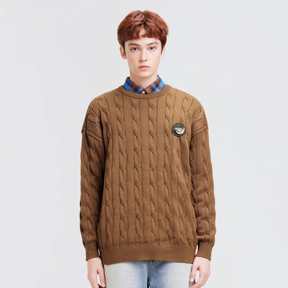 Crayon Shinchan© - Cartoon Character Logo - Cable - Knit Loose - Fit Sweater - Loomella