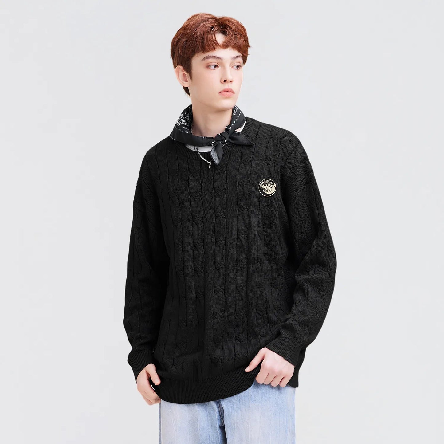Crayon Shinchan© - Cartoon Character Logo - Cable - Knit Loose - Fit Sweater - Loomella
