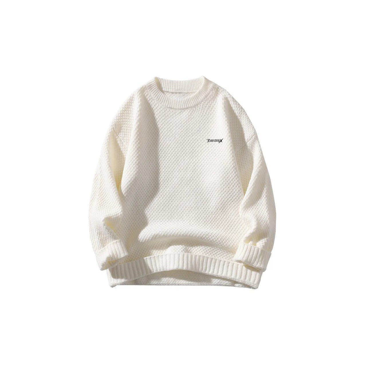 DAREASY© - Minimalist Logo Embroidery - Solid Color Loose - Fit Long - Sleeve Casual Knit Sweater - Loomella