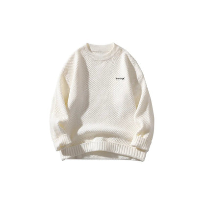 DAREASY© - Minimalist Logo Embroidery - Solid Color Loose - Fit Long - Sleeve Casual Knit Sweater - Loomella