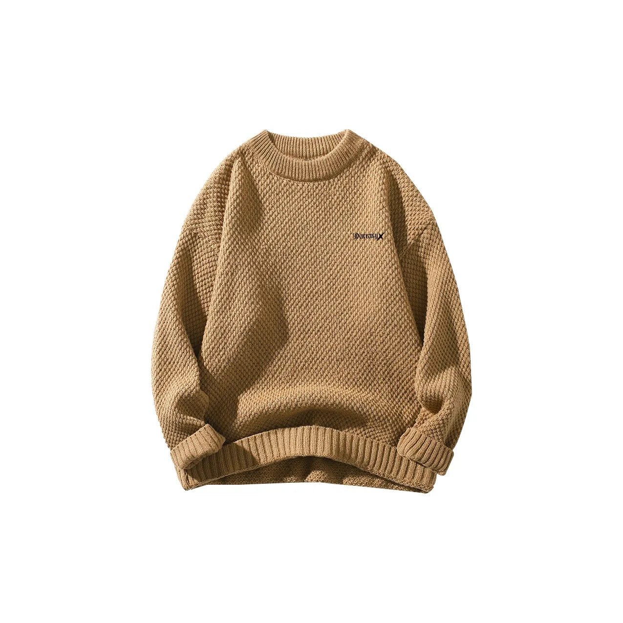 DAREASY© - Minimalist Logo Embroidery - Solid Color Loose - Fit Long - Sleeve Casual Knit Sweater - Loomella
