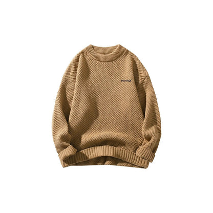 DAREASY© - Minimalist Logo Embroidery - Solid Color Loose - Fit Long - Sleeve Casual Knit Sweater - Loomella