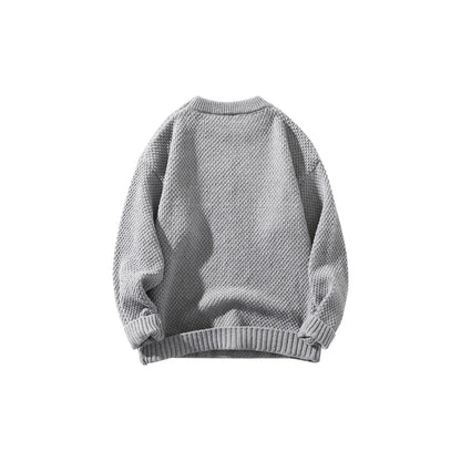 DAREASY© - Minimalist Logo Embroidery - Solid Color Loose - Fit Long - Sleeve Casual Knit Sweater - Loomella