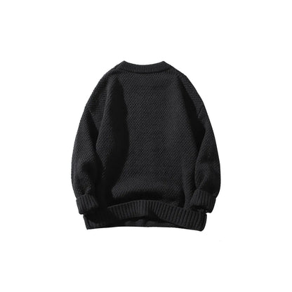 DAREASY© - Minimalist Logo Embroidery - Solid Color Loose - Fit Long - Sleeve Casual Knit Sweater - Loomella