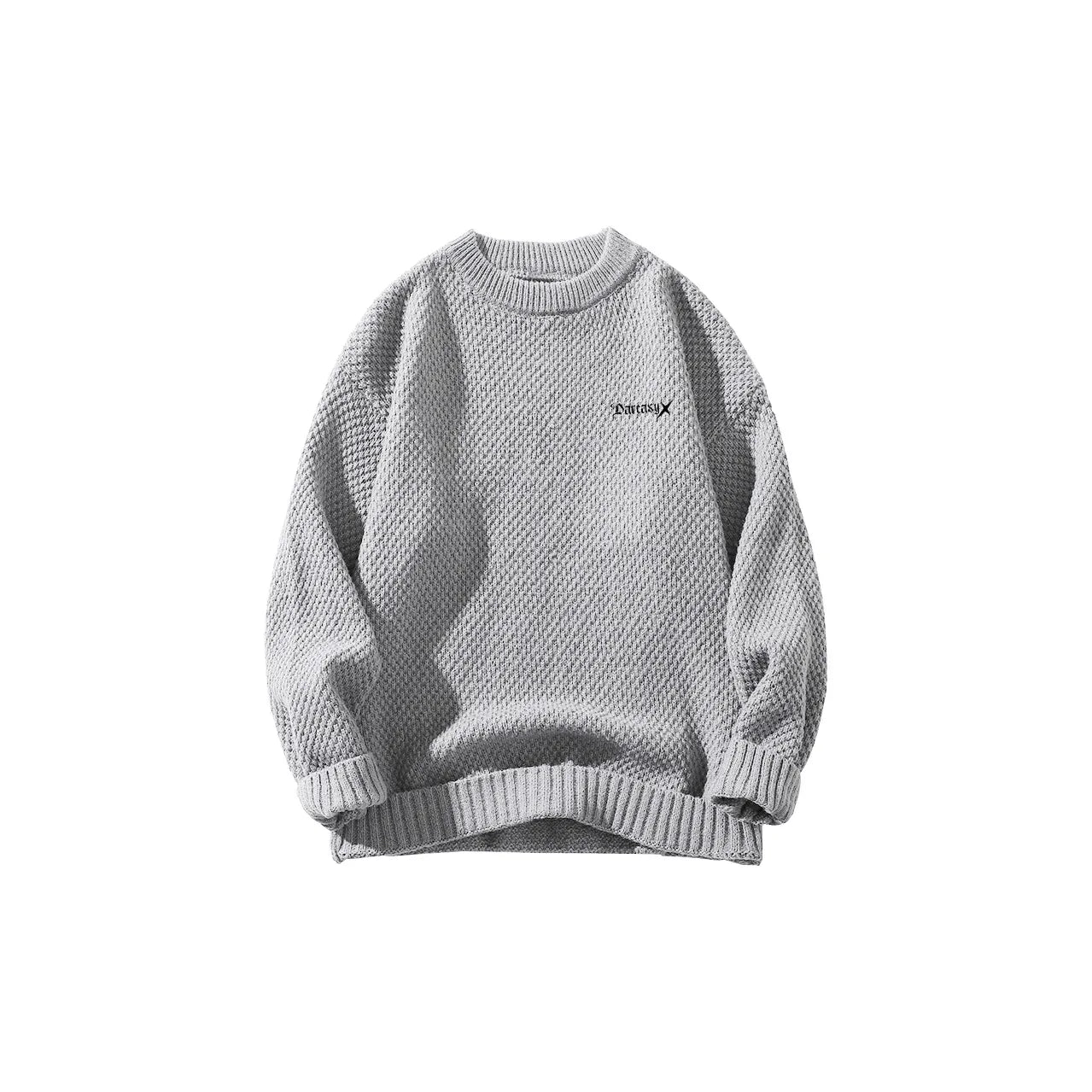 DAREASY© - Minimalist Logo Embroidery - Solid Color Loose - Fit Long - Sleeve Casual Knit Sweater - Loomella