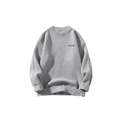 DAREASY© - Minimalist Logo Embroidery - Solid Color Loose - Fit Long - Sleeve Casual Knit Sweater - Loomella