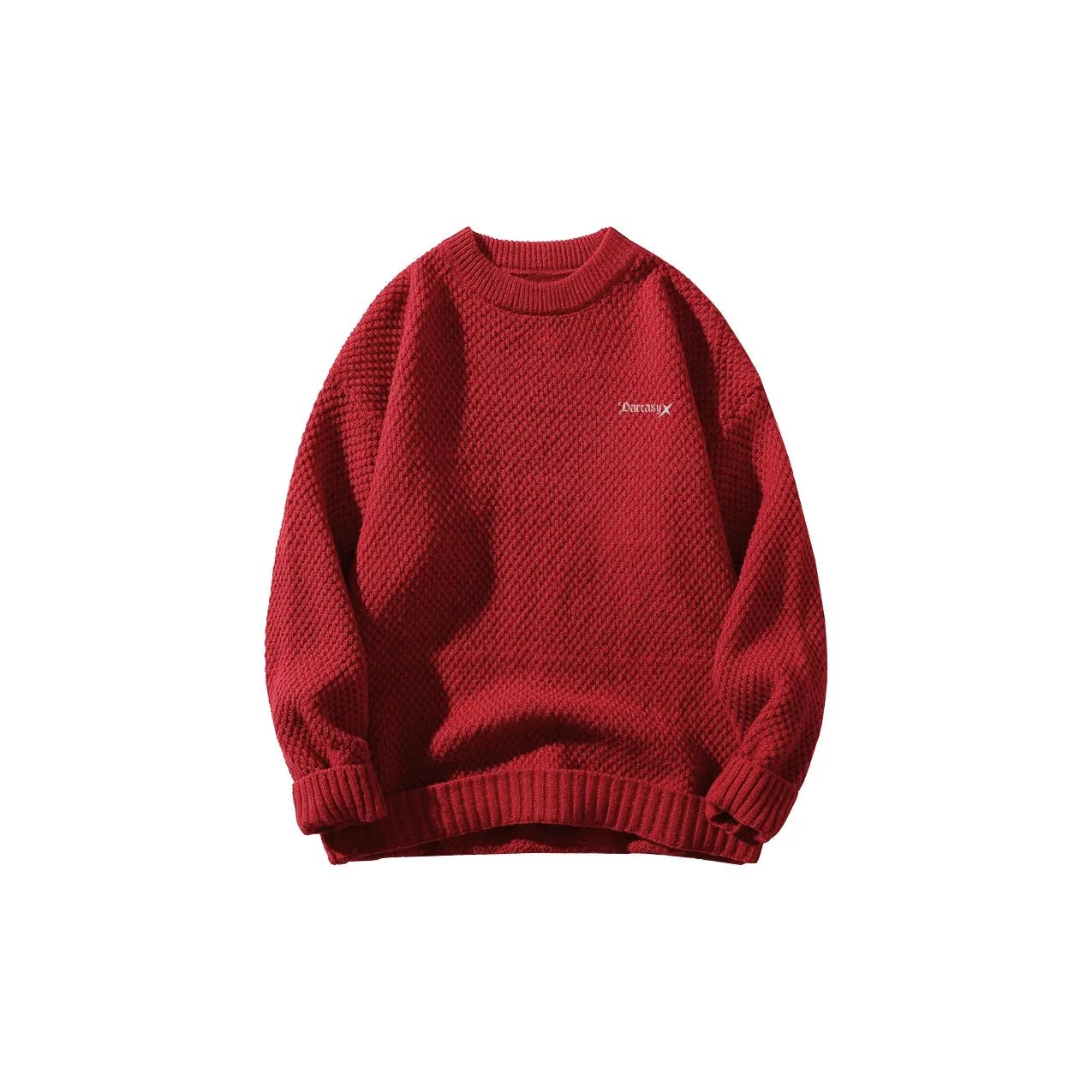 DAREASY© - Minimalist Logo Embroidery - Solid Color Loose - Fit Long - Sleeve Casual Knit Sweater - Loomella