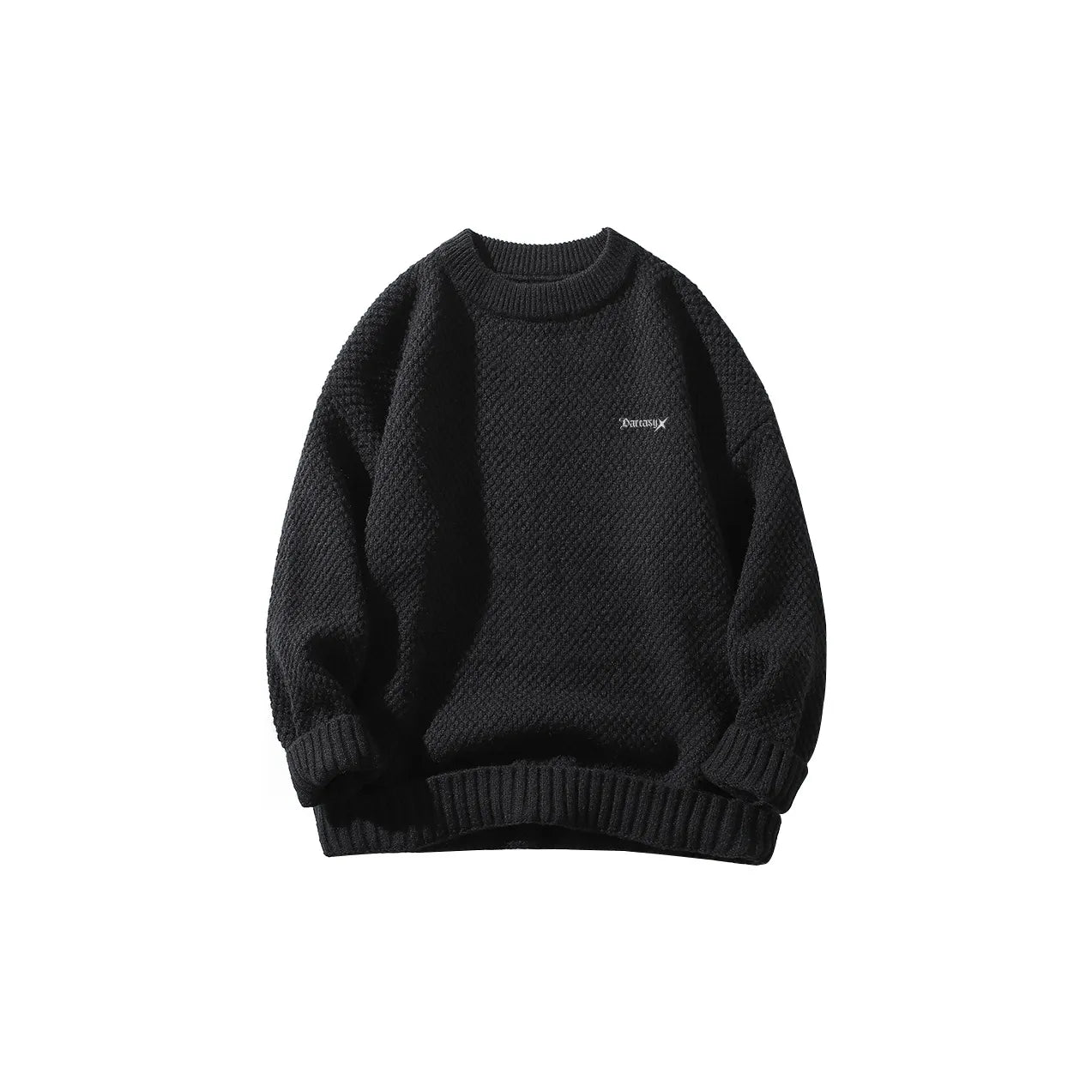 DAREASY© - Minimalist Logo Embroidery - Solid Color Loose - Fit Long - Sleeve Casual Knit Sweater - Loomella