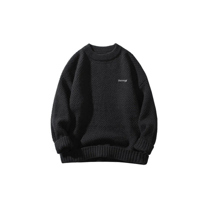 DAREASY© - Minimalist Logo Embroidery - Solid Color Loose - Fit Long - Sleeve Casual Knit Sweater - Loomella